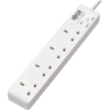 4-Outlet Power Strip – British BS1363A, 220–250V AC, 13A, 1.8m Cord, Fused Plug, White